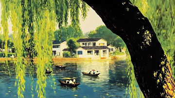 徽派建筑意境中国风手绘插画6