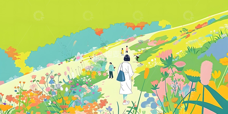高清大图下载【趣麦麦图】鲜艳色彩人物郊外手绘插画