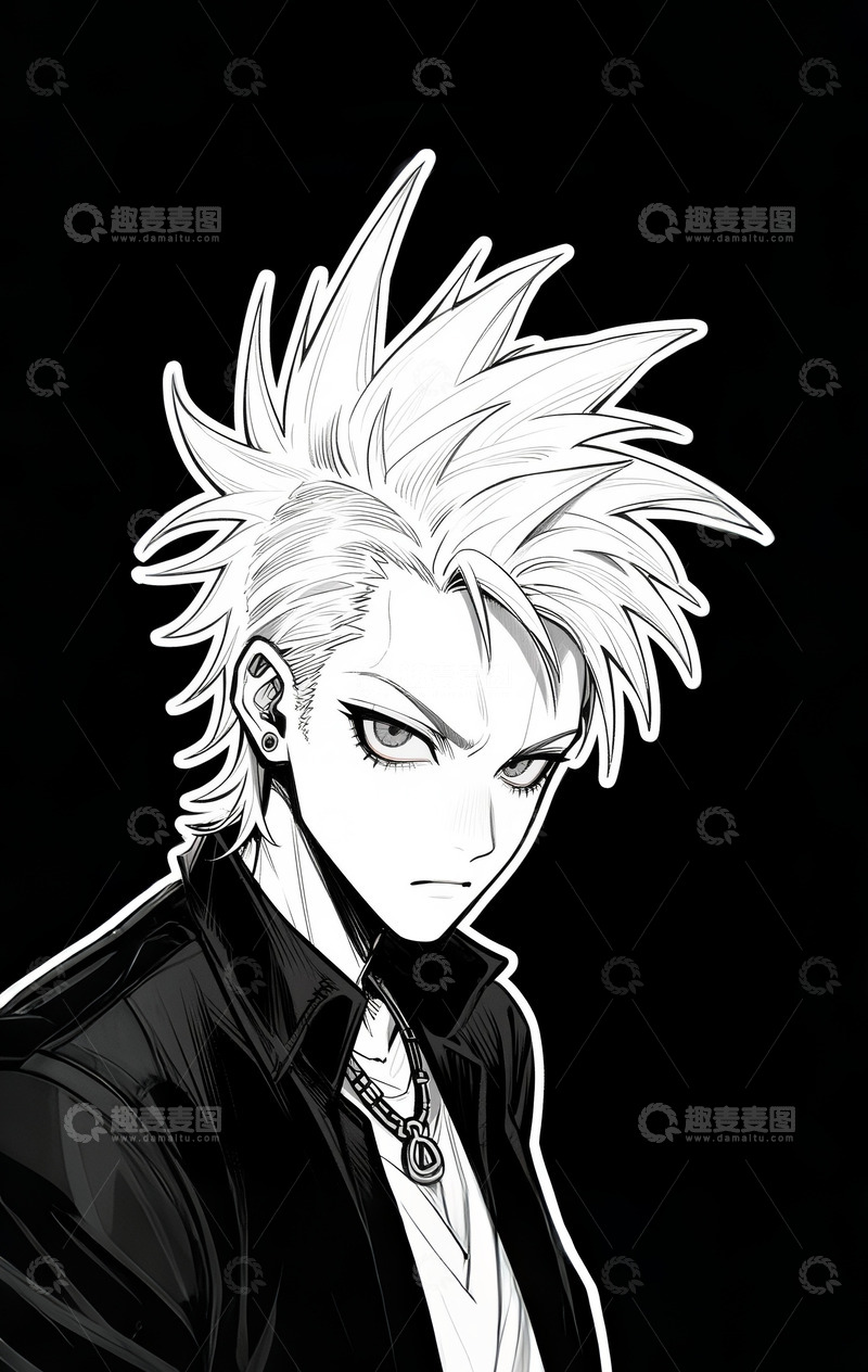 高清大图下载【趣麦麦图】黑白帅气漫画人物