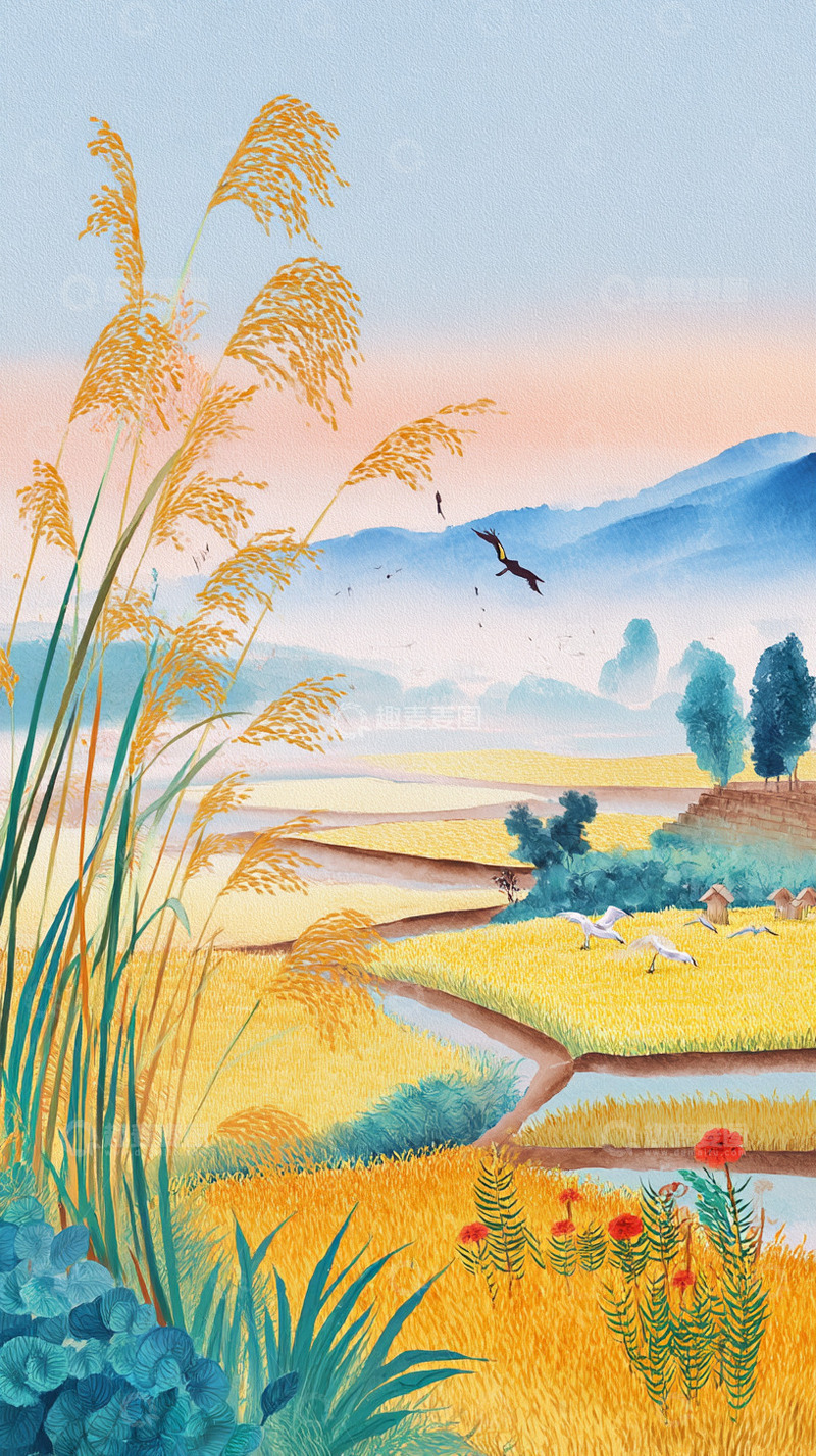高清大图下载【趣麦麦图】芒种  插画  田园  1