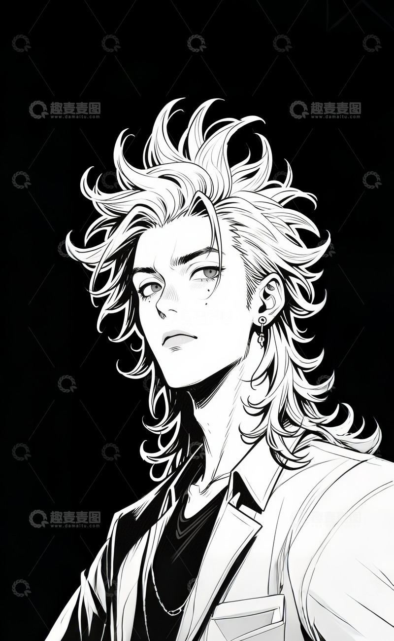 高清大图下载【趣麦麦图】黑白帅气漫画人物1