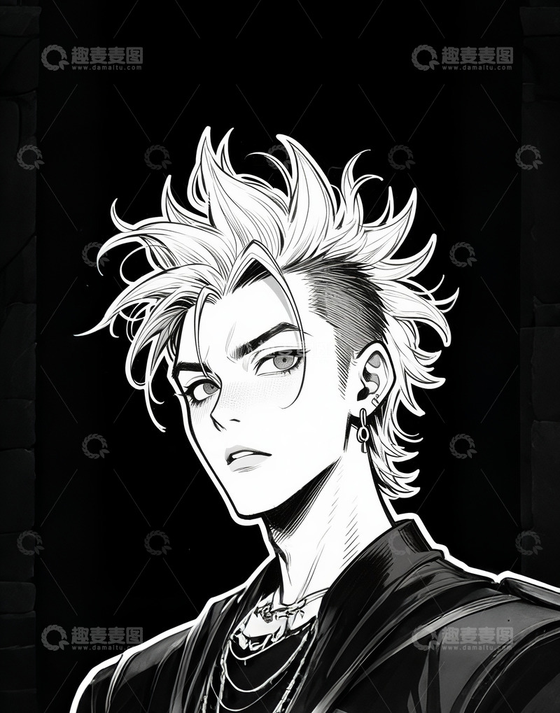 高清大图下载【趣麦麦图】黑白帅气漫画人物2