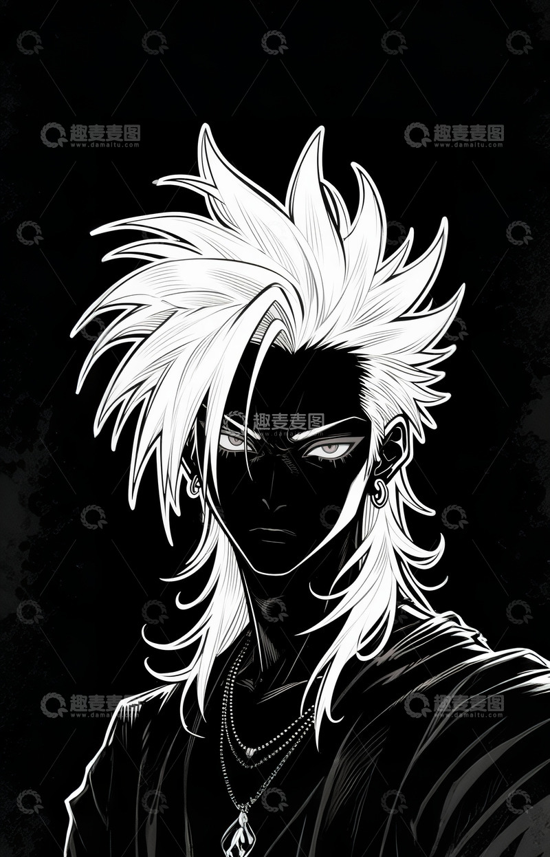 高清大图下载【趣麦麦图】黑白帅气漫画人物3