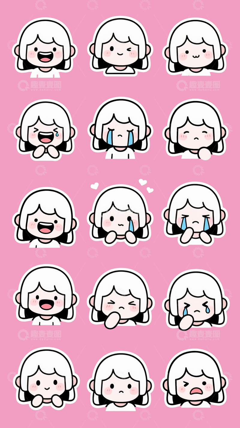 源文件下载【趣麦麦图】白发女孩表情包