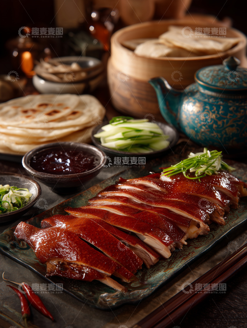 高清大图下载【趣麦麦图】烤鸭切片摆盘摄影图2