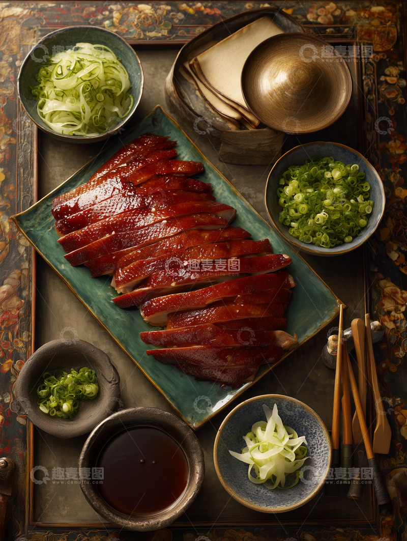 高清大图下载【趣麦麦图】烤鸭切片摆盘摄影图