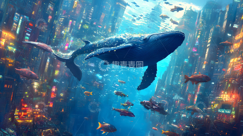 高清大图下载【趣麦麦图】科幻感水族馆鲸鱼背景素材4