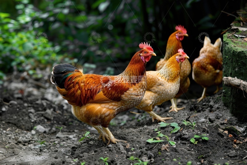高清大图下载【趣麦麦图】散步的一群老母鸡