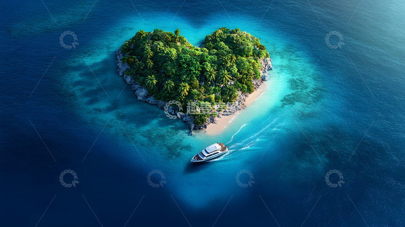 高清大图下载【趣麦麦图】大海上的心形海岛航拍1