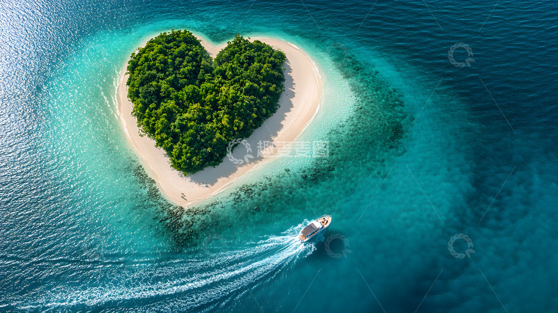 高清大图下载【趣麦麦图】大海上的心形海岛航拍3