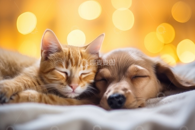 高清大图下载【趣麦麦图】睡觉的小猫和小狗