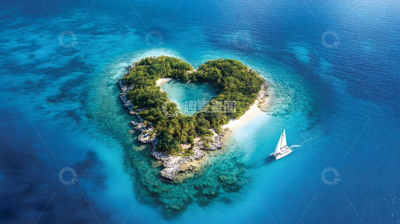 高清大图下载【趣麦麦图】大海上的心形海岛航拍2
