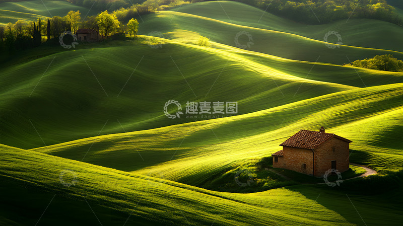 高清大图下载【趣麦麦图】绿色草原上的小屋2