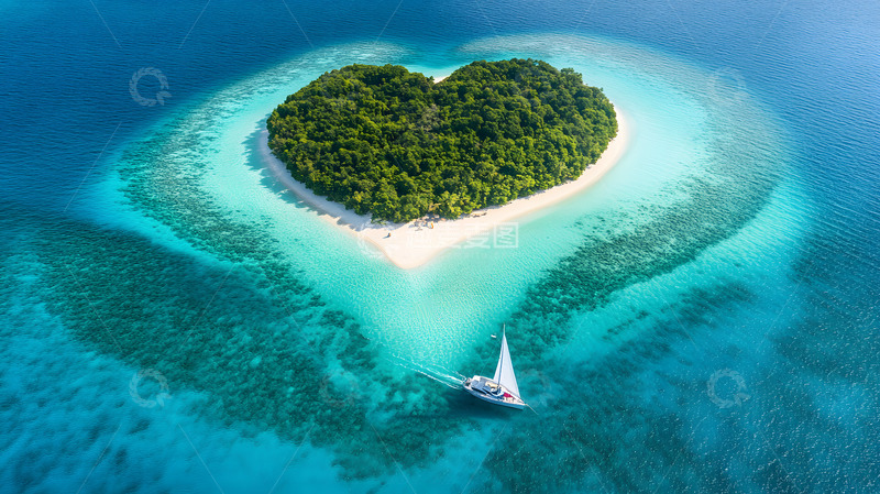 高清大图下载【趣麦麦图】大海上的心形海岛航拍7