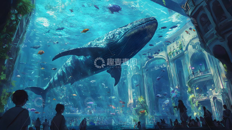 高清大图下载【趣麦麦图】科幻感水族馆鲸鱼背景素材7