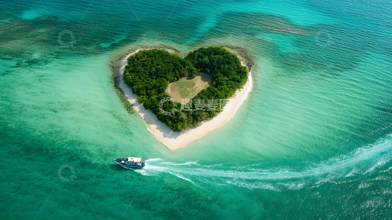高清大图下载【趣麦麦图】大海上的心形海岛航拍5