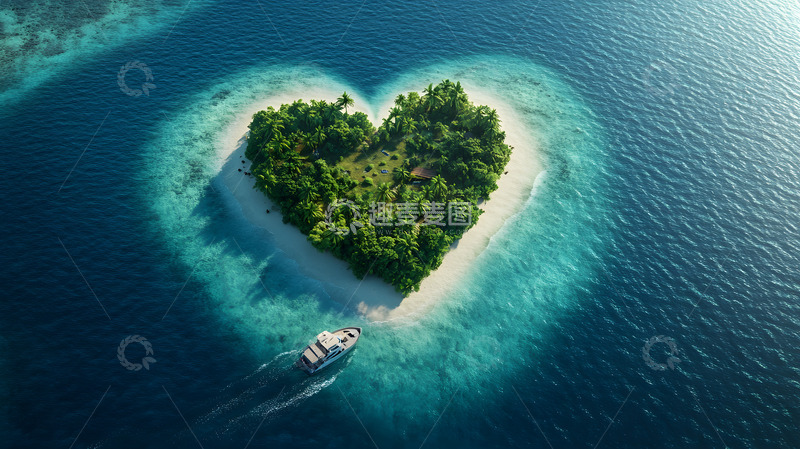 高清大图下载【趣麦麦图】大海上的心形海岛航拍4