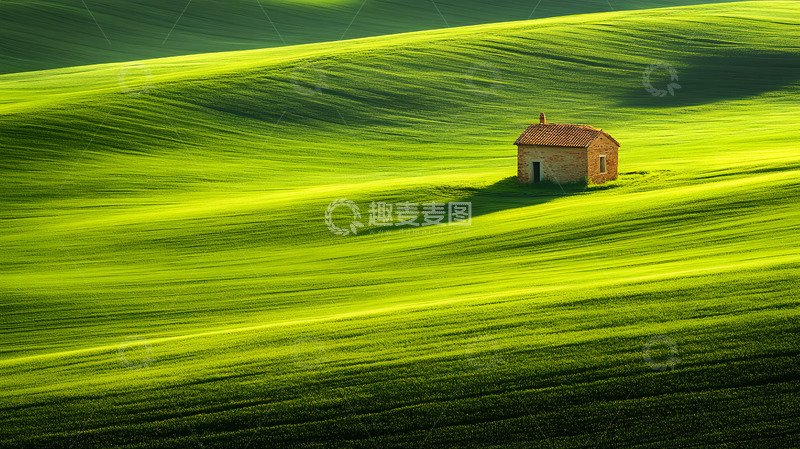 高清大图下载【趣麦麦图】绿色草原上的小屋4