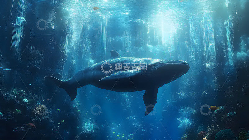 高清大图下载【趣麦麦图】科幻感水族馆鲸鱼背景素材6