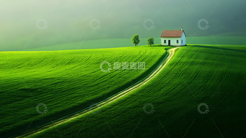 高清大图下载【趣麦麦图】绿色草原上的小屋3