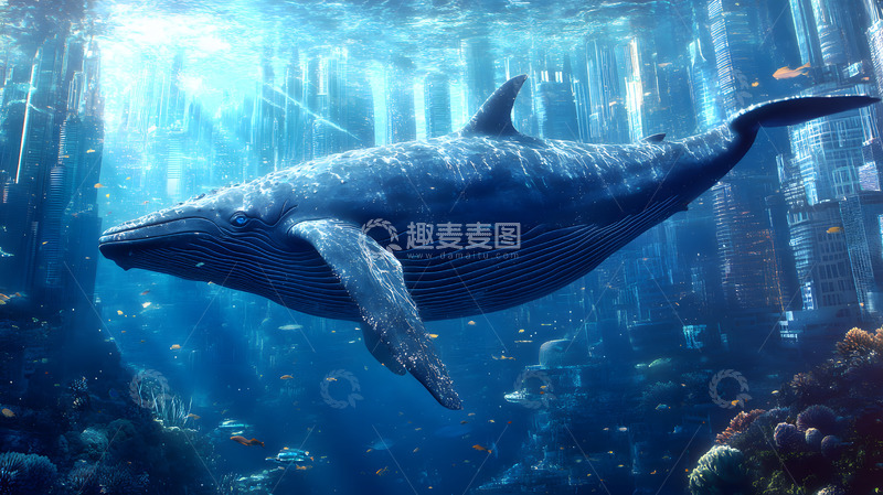 高清大图下载【趣麦麦图】科幻感水族馆鲸鱼背景素材3