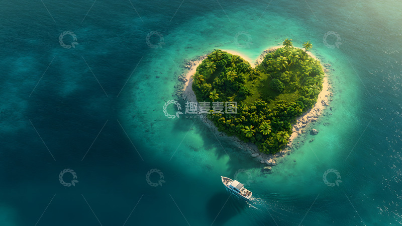 高清大图下载【趣麦麦图】大海上的心形海岛航拍6