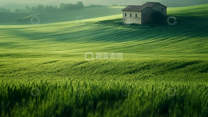 高清大图下载【趣麦麦图】绿色草原上的小屋5
