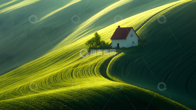 高清大图下载【趣麦麦图】绿色草原上的小屋1