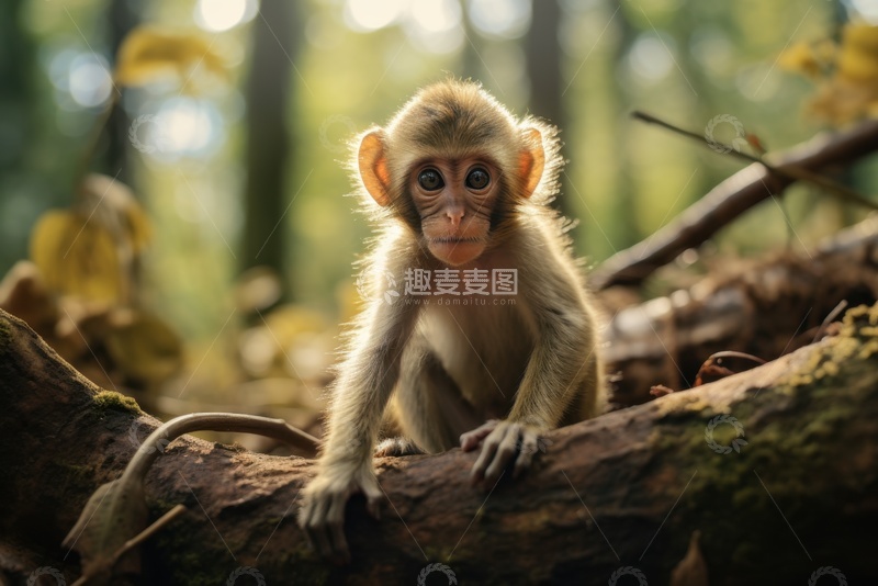 高清大图下载【趣麦麦图】站在树干上的小猴子