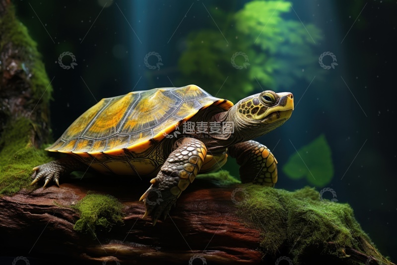 高清大图下载【趣麦麦图】趴在树干上的一只乌龟1