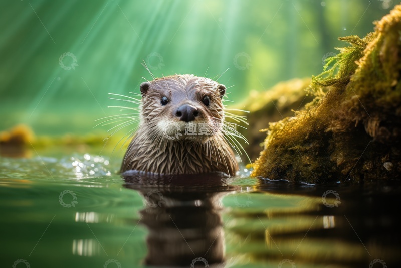 高清大图下载【趣麦麦图】冒出水面的一只水獭