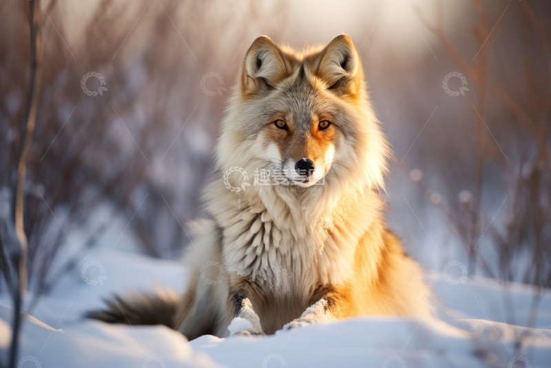 高清大图下载【趣麦麦图】趴在雪地里的一只狐狸