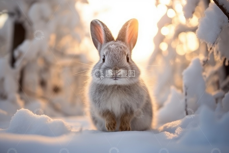 高清大图下载【趣麦麦图】雪地里的一只兔子2