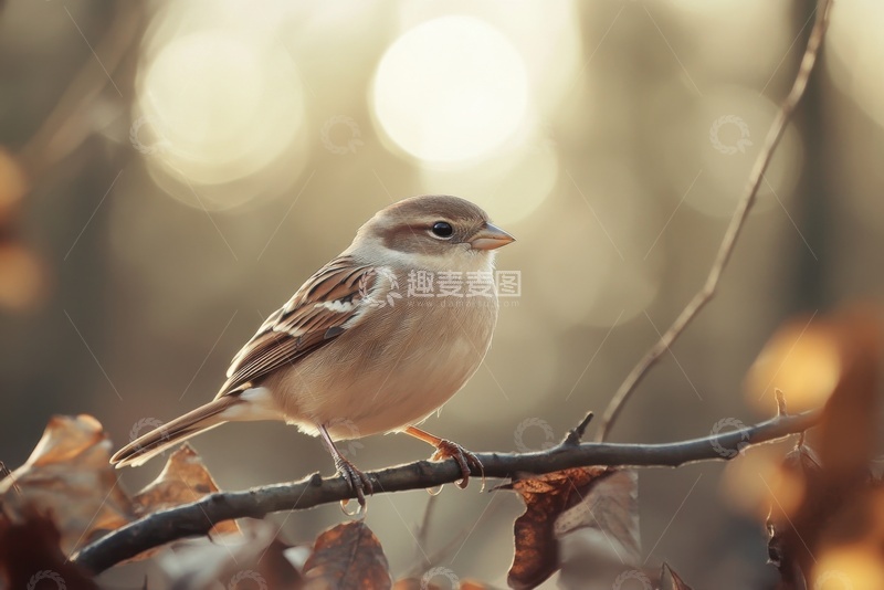 高清大图下载【趣麦麦图】站在树枝上的一只麻雀1