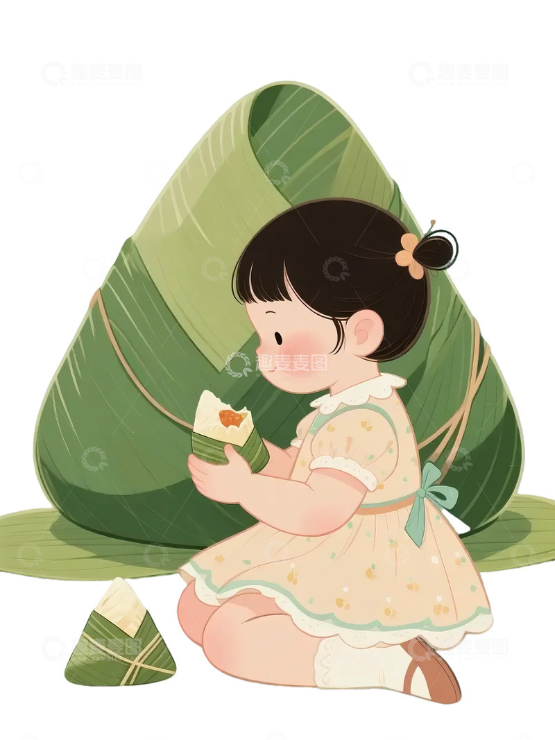 高清大图下载【趣麦麦图】粽子  端午节  女孩  粽叶  稻米  艾叶8