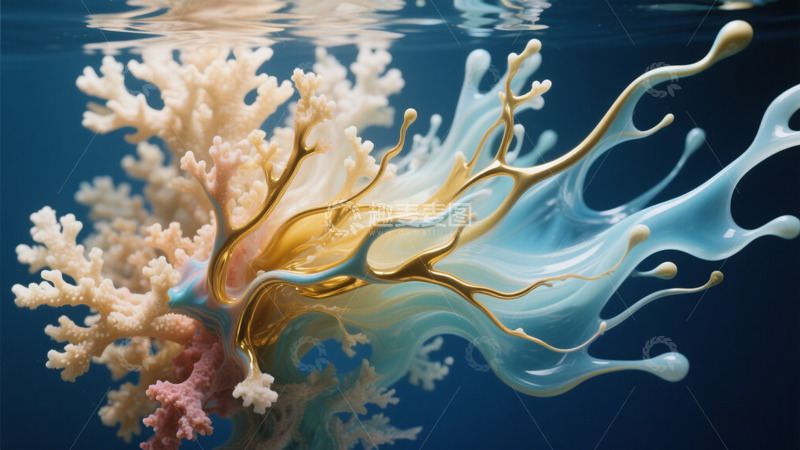 高清大图下载【趣麦麦图】极简流体艺术颜料珊瑚抽象液体艺术