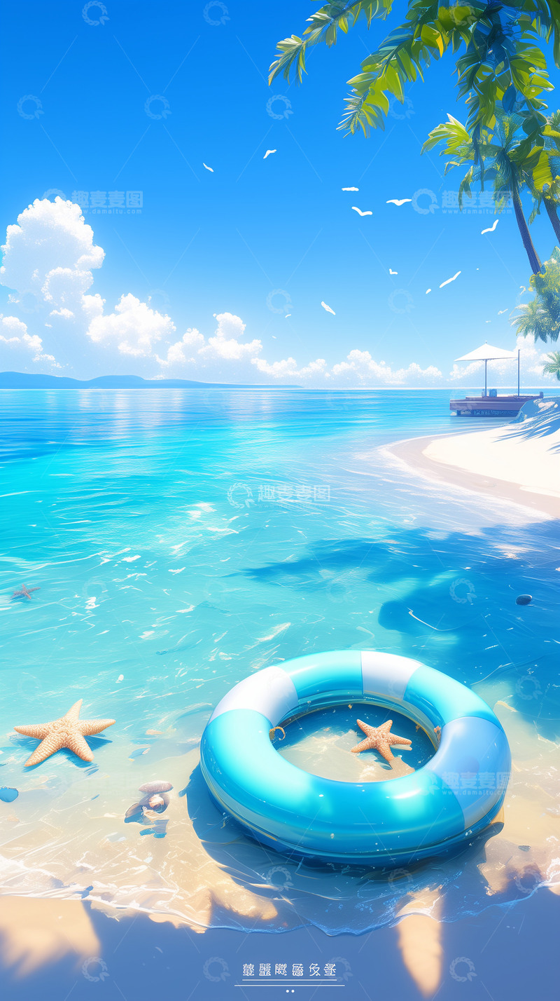 高清大图下载【趣麦麦图】夏季海边度假厚涂背景图6