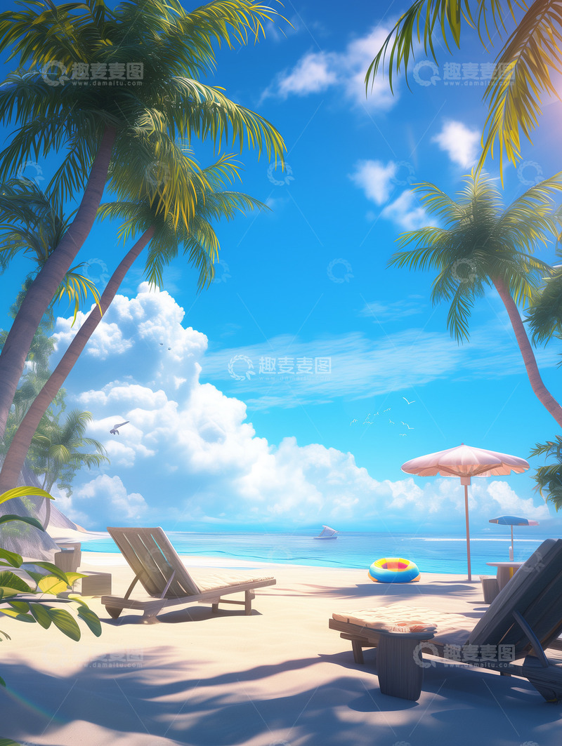 高清大图下载【趣麦麦图】夏季海边度假厚涂背景图11