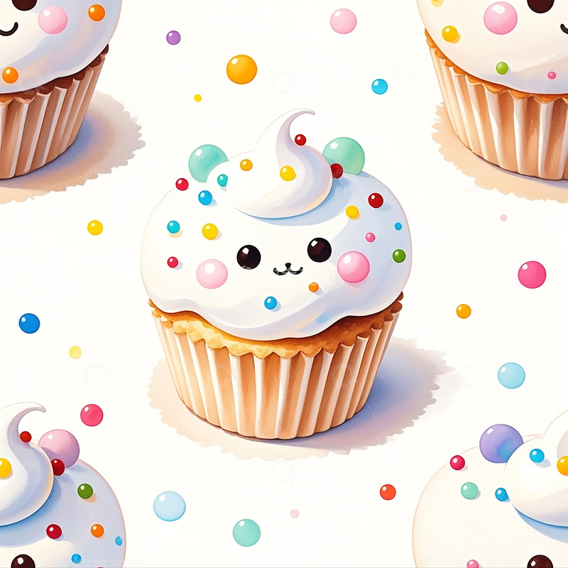 高清大图下载【趣麦麦图】卡通水彩手绘奶油蛋糕