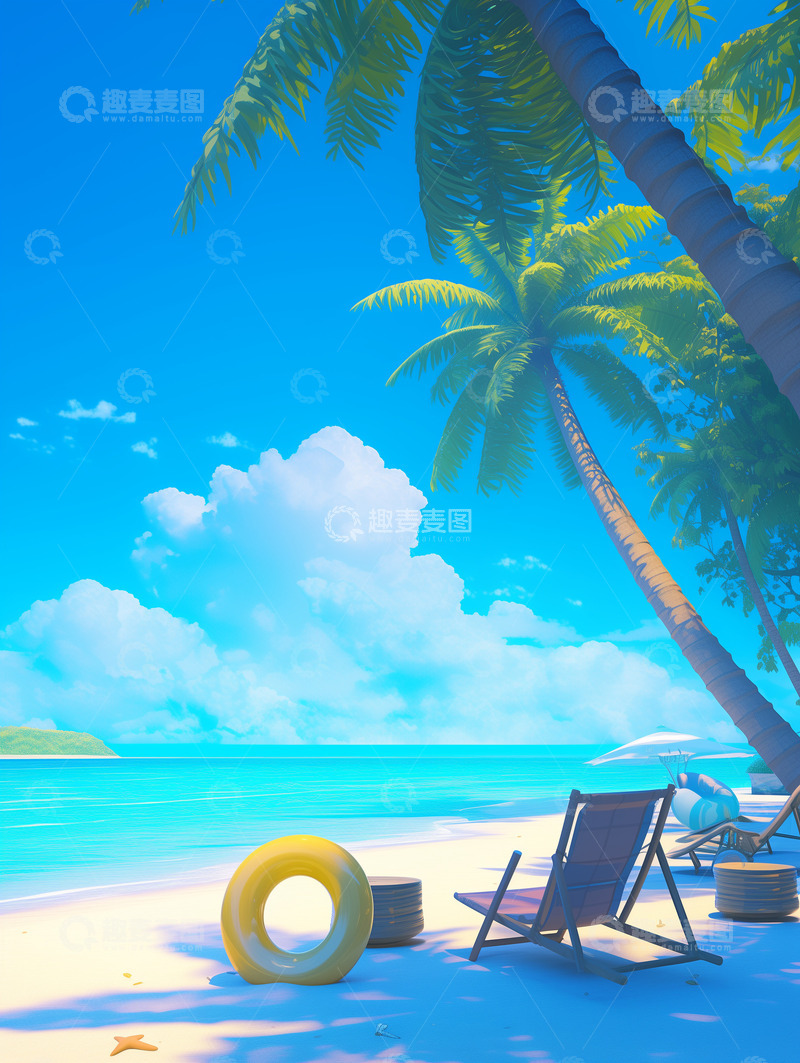 高清大图下载【趣麦麦图】夏季海边度假厚涂背景图7