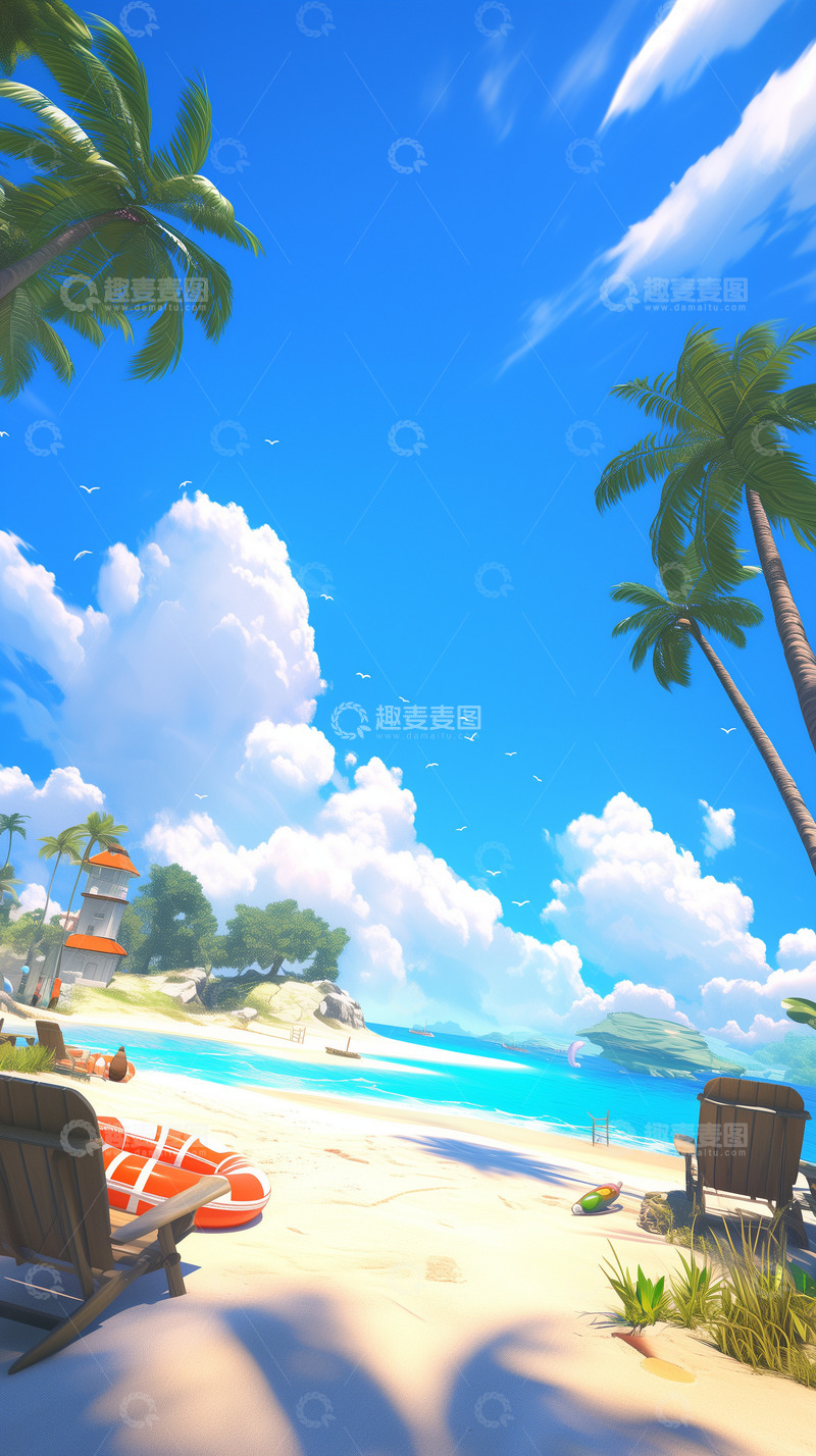 高清大图下载【趣麦麦图】夏季海边度假厚涂背景图18