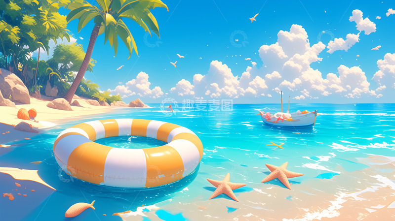 高清大图下载【趣麦麦图】夏季海边度假厚涂背景图1
