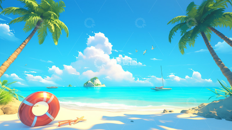 高清大图下载【趣麦麦图】夏季海边度假厚涂背景图19