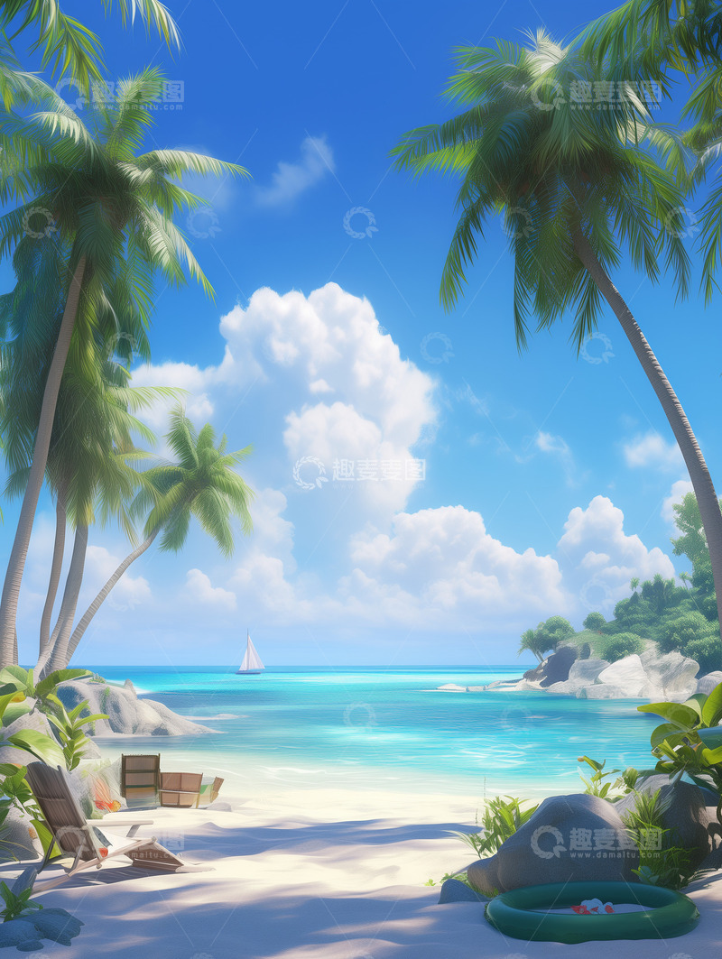 高清大图下载【趣麦麦图】夏季海边度假厚涂背景图9