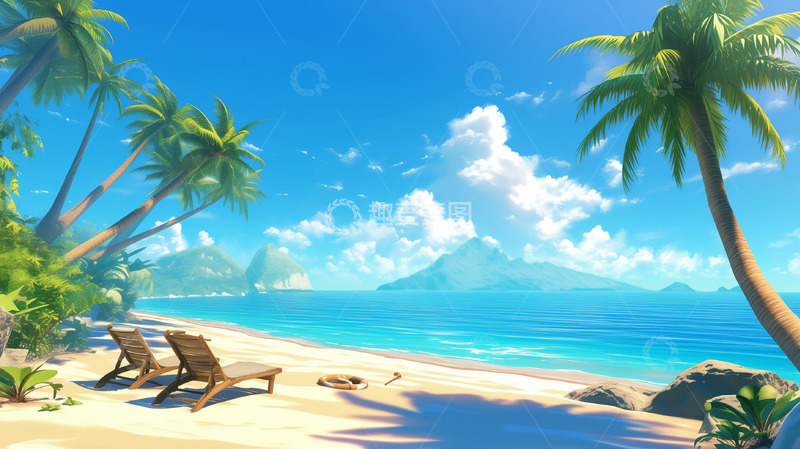 高清大图下载【趣麦麦图】夏季海边度假厚涂背景图12