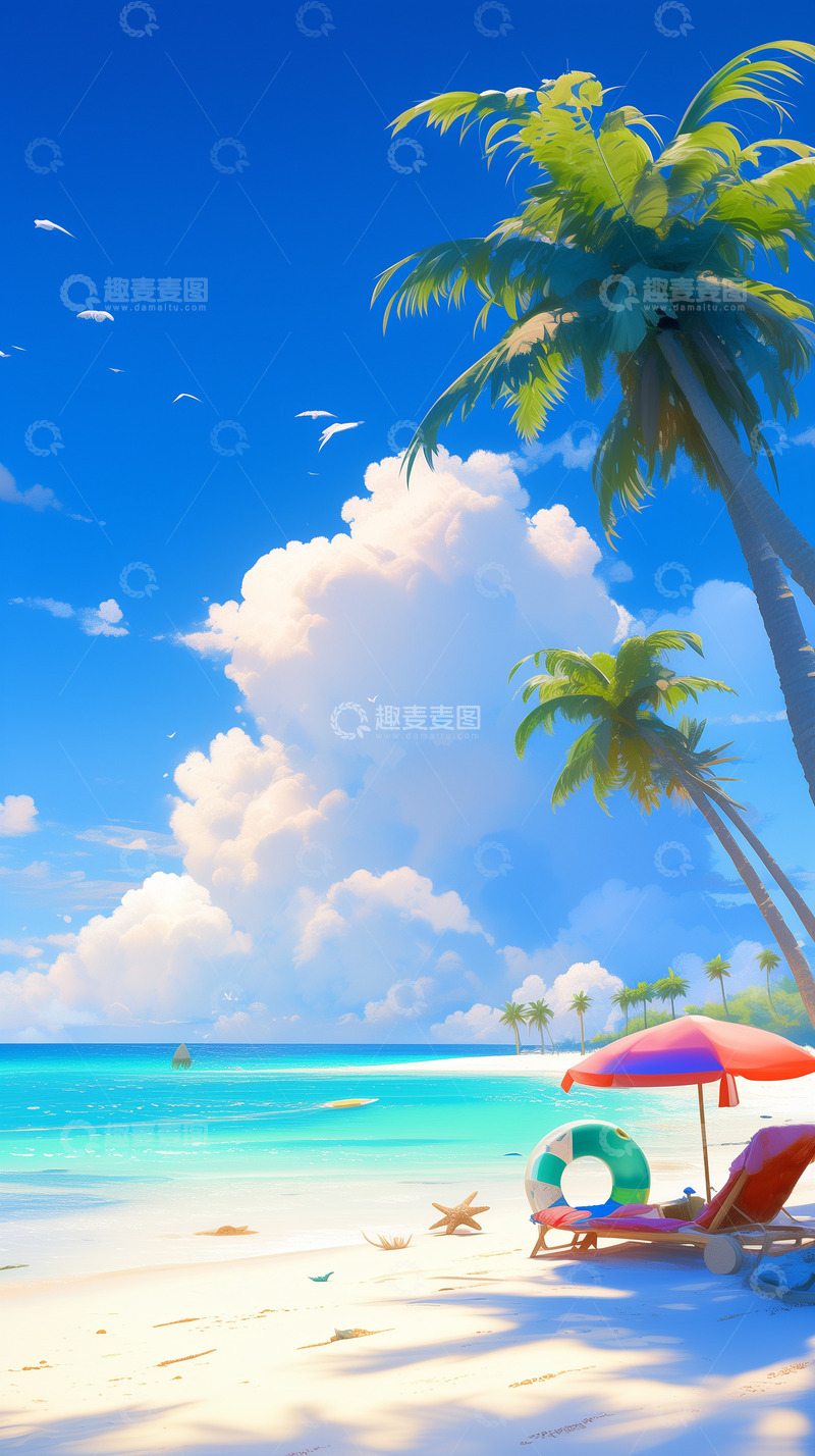 高清大图下载【趣麦麦图】夏季海边度假厚涂背景图10