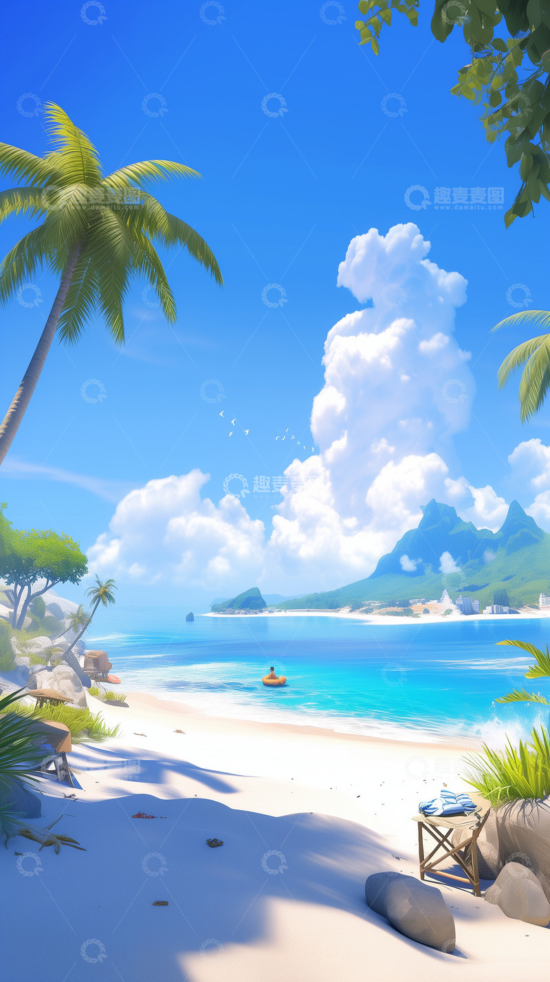 高清大图下载【趣麦麦图】夏季海边度假厚涂背景图16