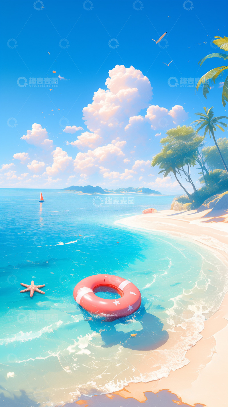 高清大图下载【趣麦麦图】夏季海边度假厚涂背景图5