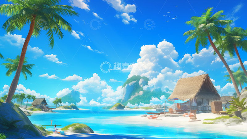 高清大图下载【趣麦麦图】夏季海边度假厚涂背景图8