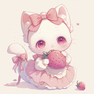 卡通可爱草莓小猫咪